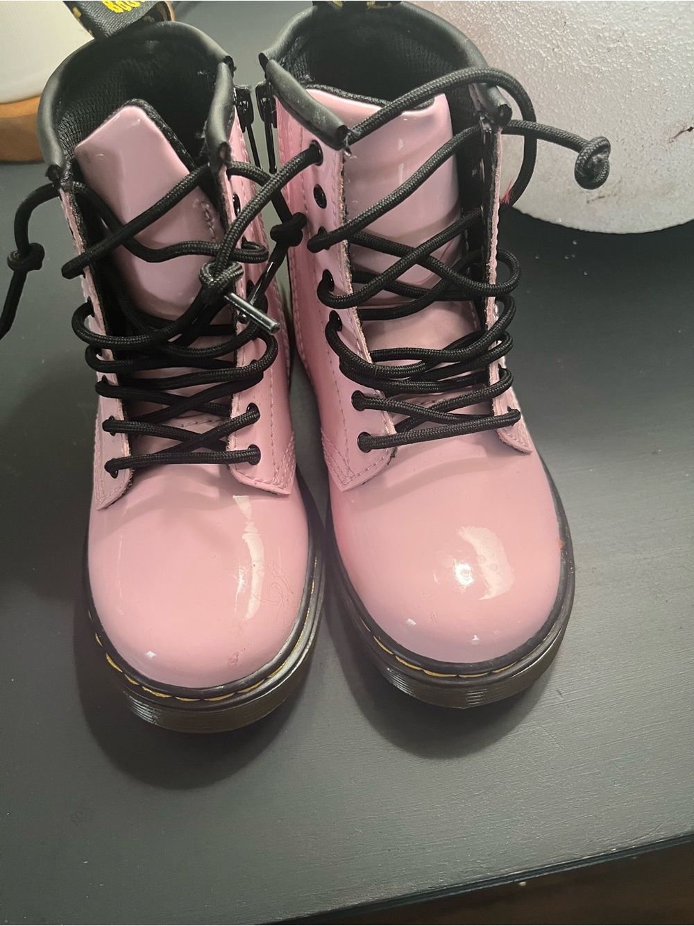 Kids Pink Patent Lace-Up Combat Boots with Side Zip - Picture 2 of 4